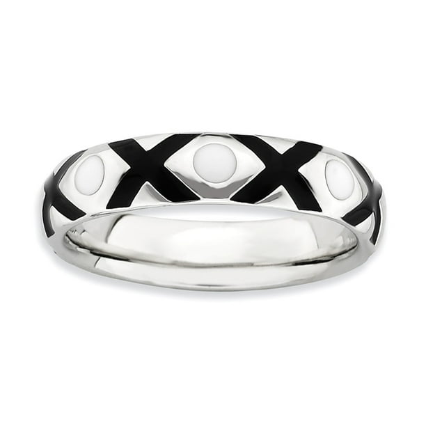 Sterling Silver Polished Black/white Enameled Ring by Stackable Expressions Best Quality Free Gift Box Sterling Silver Polished Black/white Enameled Ring by Stackable Expressions Best Quality Free Gift Box